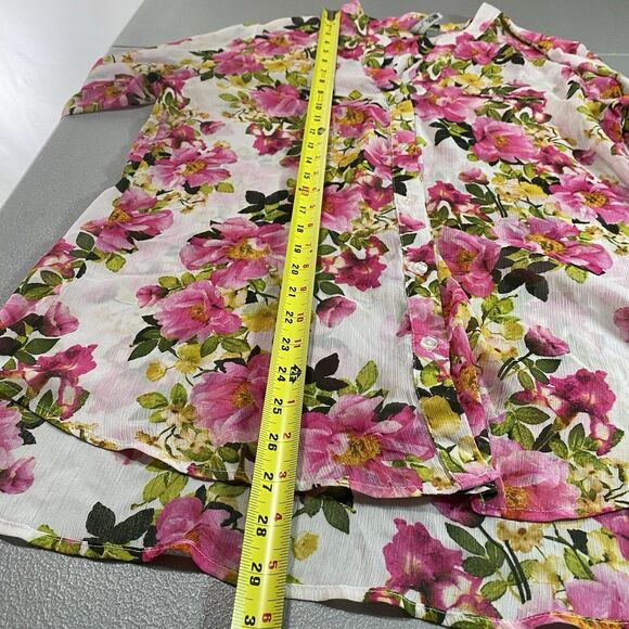 KUT FROM THE KLOTH Sheer Blouse Floral Button Roll Tab Long Sleeve Womens L Pink - Picture 8 of 12